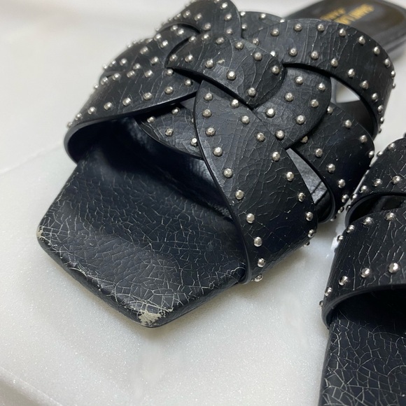 Saint Laurent Tribute Studded Flat Sandal - Picture 2 of 4
